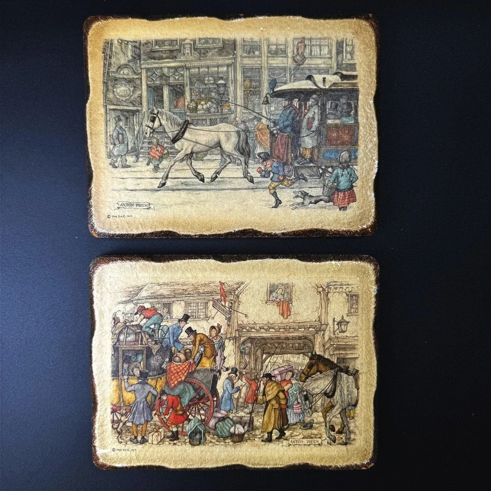 Vintage Anton Pieck Decoupage Wall Plaques Set of 2 Victorian Scenes 1966 D.A.C.